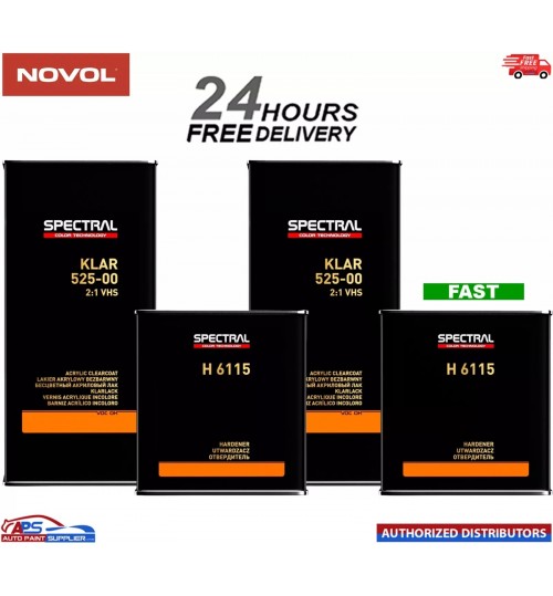 2x NOVOL SPECTRAL KLAR 525-00 VHS LACQUER + FAST HARDENER H6115 KIT 7.5LTR